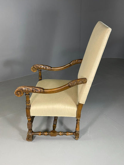 Vintage Danish Lounge Chair Cream Cotton Oak Frame Antique Style EB6917 VNOR - UKDK FURNITURE