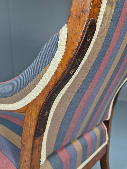 Antique Mahogany Lounge Chair Striped Cotton Upholstery EB10625 VCLO18