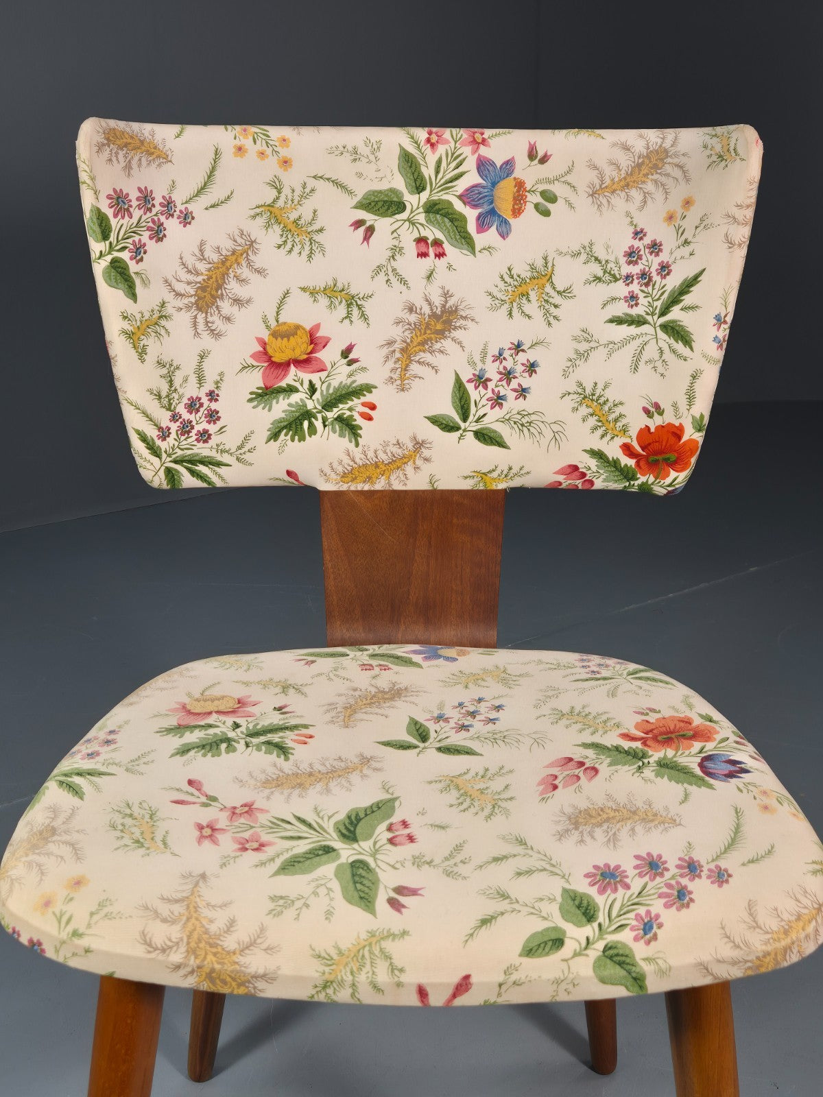 Retro 1950s Dining Chair Teak Bentwood Floral MCM Vintage EB10937 MNOR14
