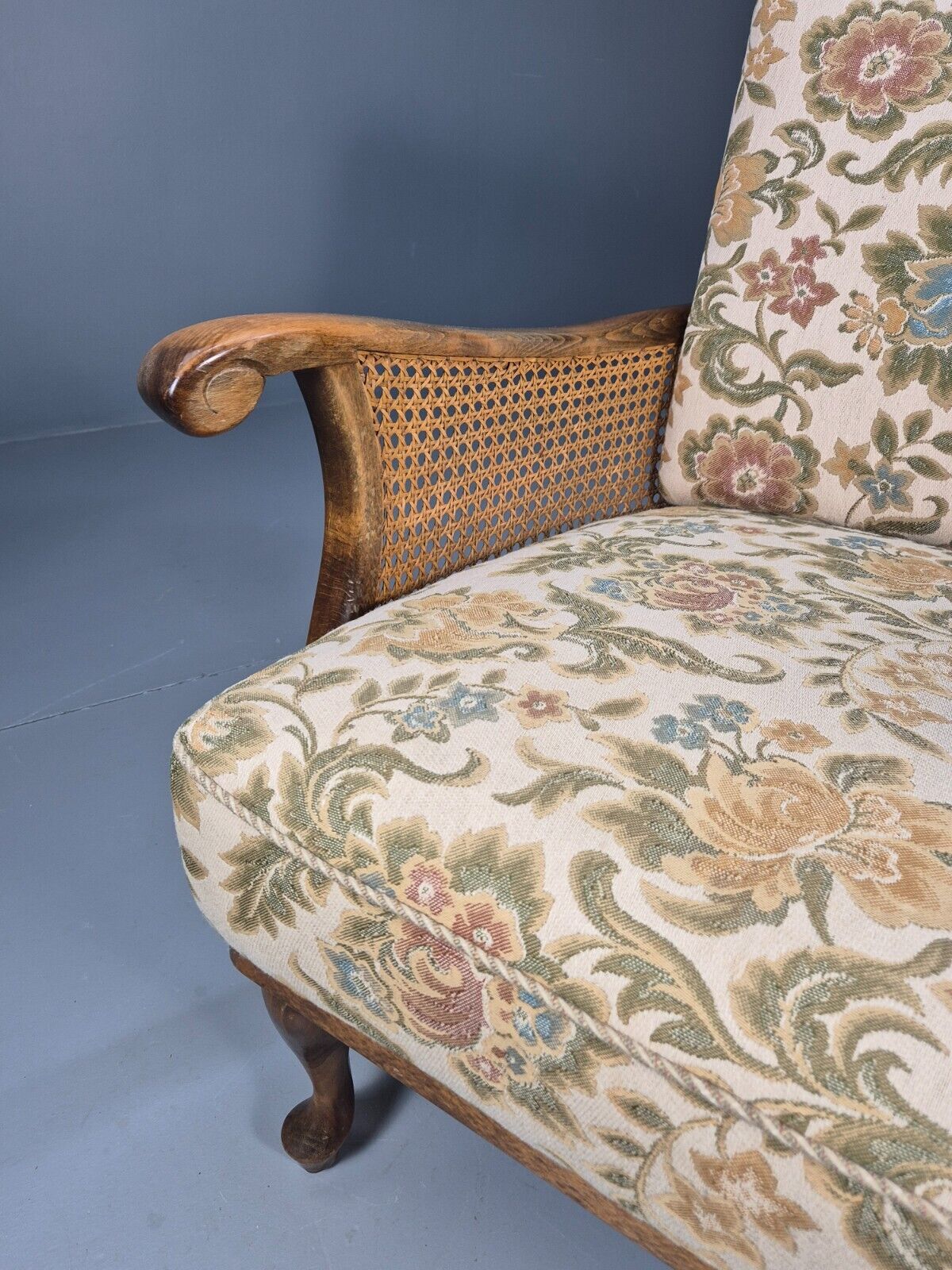 Vintage Danish Bergere Lounge Chair, Floral Cloth, Antique Style EB9003 VBER - UKDK FURNITURE