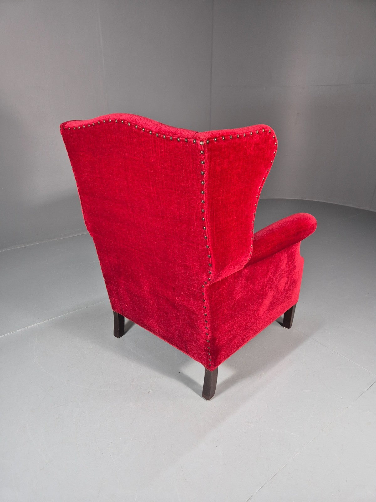 Wing Back Lounge Chair Red Velour Danish 1960s Georgian Style EB10754 VCLO15