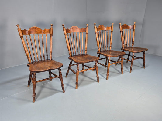 4 Vintage American Windsor Dining Chairs Solid Oak 1900s Antique EB10703 VDIN0