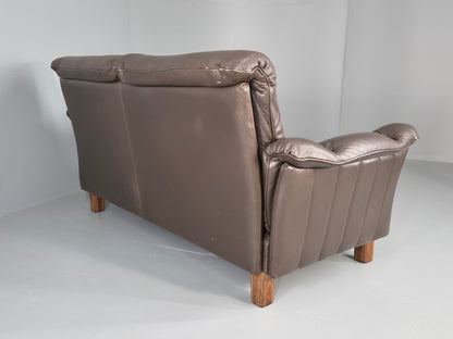 Vintage 2 Seater Sofa Danish Brown Leather Mid Century Retro 1970s EB11929a M2SS14