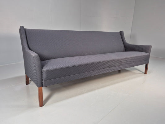 Vintage Danish 3 Seat Sofa Blue Check Cotton Mogensen MCM 1960s EB8589 M3SS - UKDK FURNITURE