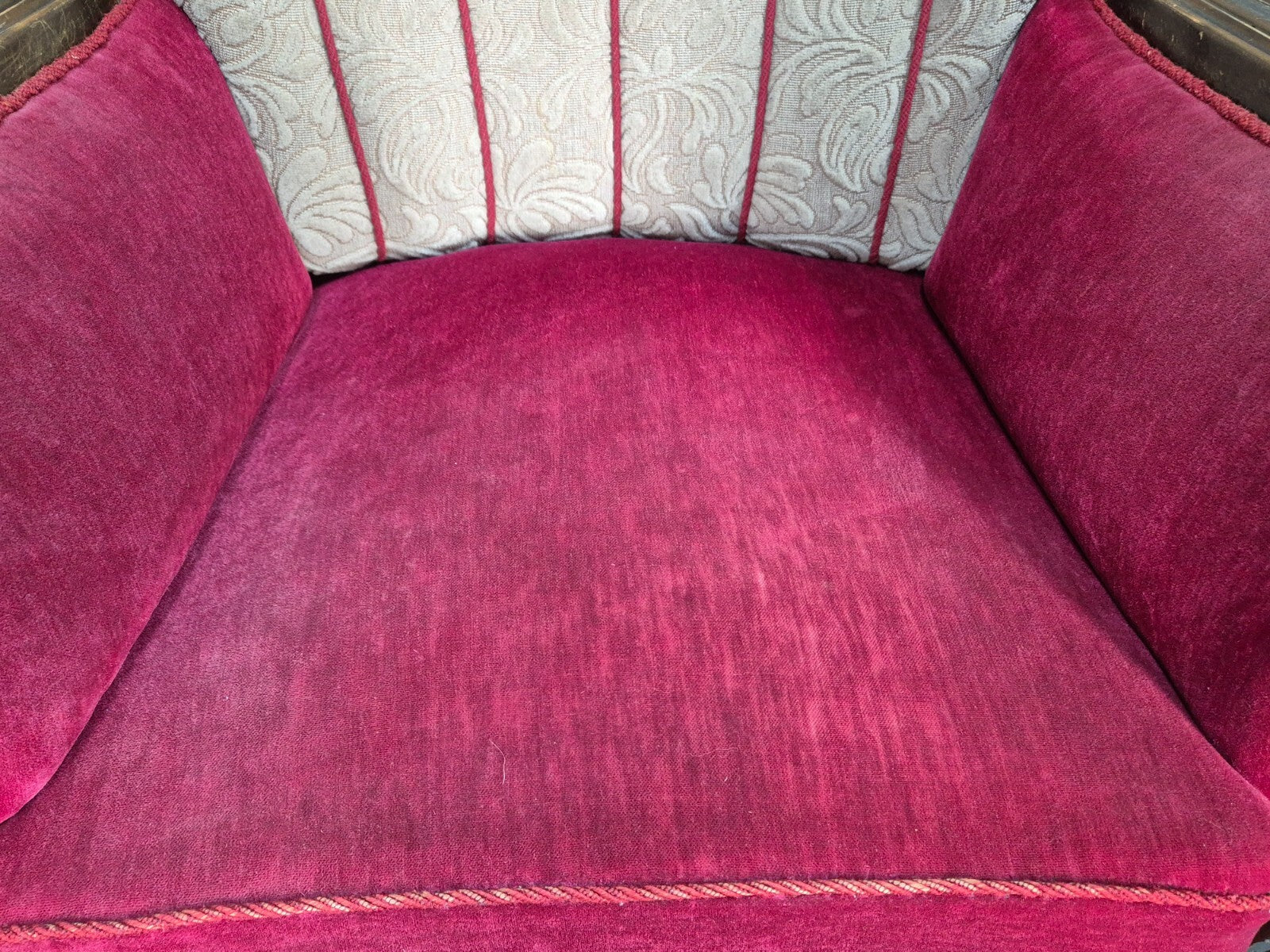 Art Deco Style Armchairs Pair Carved Oak Figures Creme Red Velour EB9586 VCAR - UKDK FURNITURE