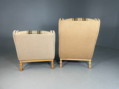 2 Danish Lounge Chairs Oak Frame Cream Wool Kjaernulf Vintage Retro EB6689 MNOR15
