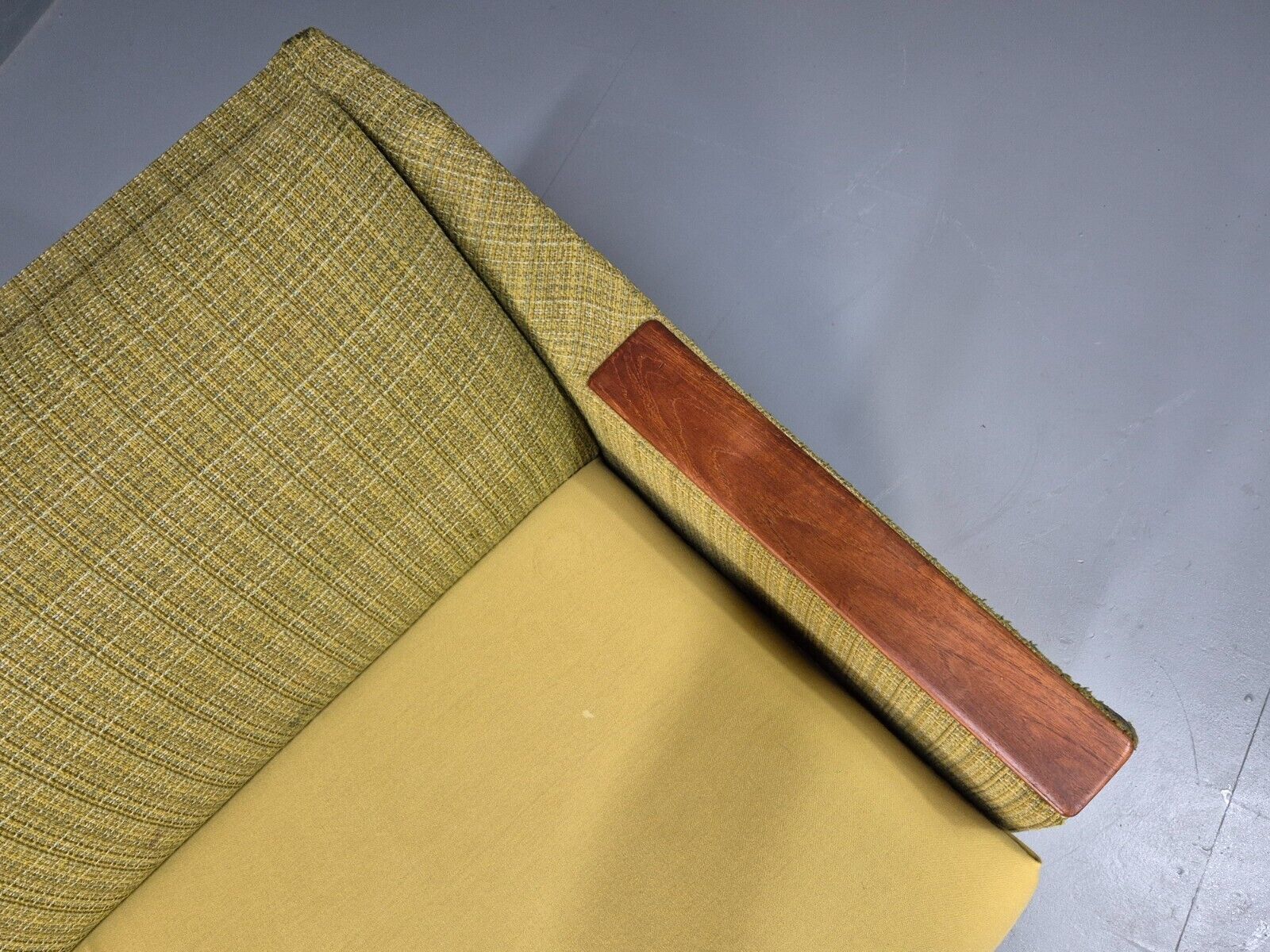 Vintage Danish 2 Seat Sofa Green Wool Teak Arms Retro MCM EB8900 M2SS - UKDK FURNITURE