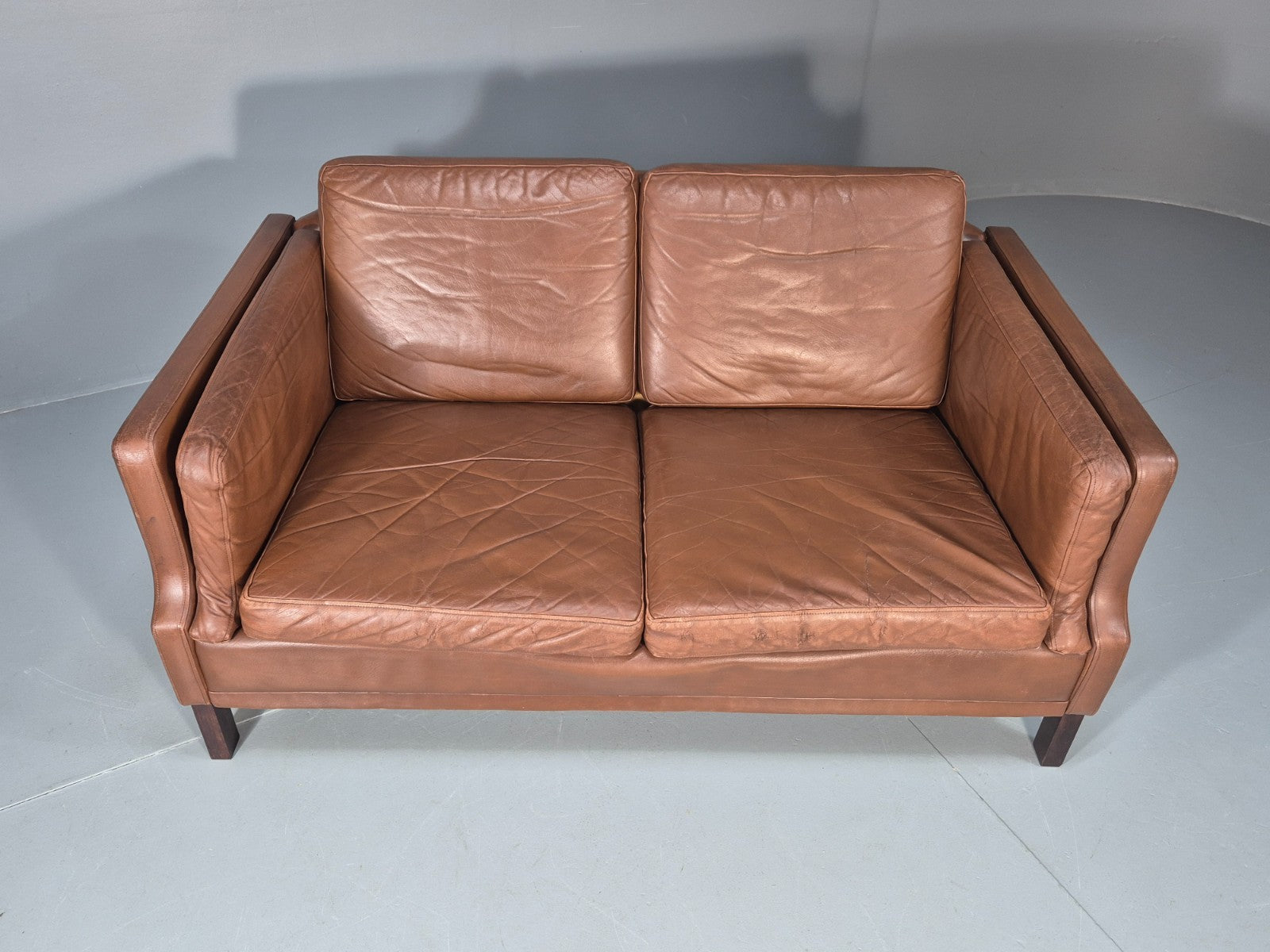 Mid Century Two Seater Leather Sofa Danish 1970s Retro Vintage EB10923 M2SS4