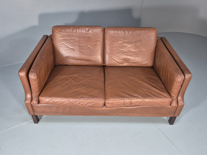 Mid Century Two Seater Leather Sofa Danish 1970s Retro Vintage EB10923 M2SS4