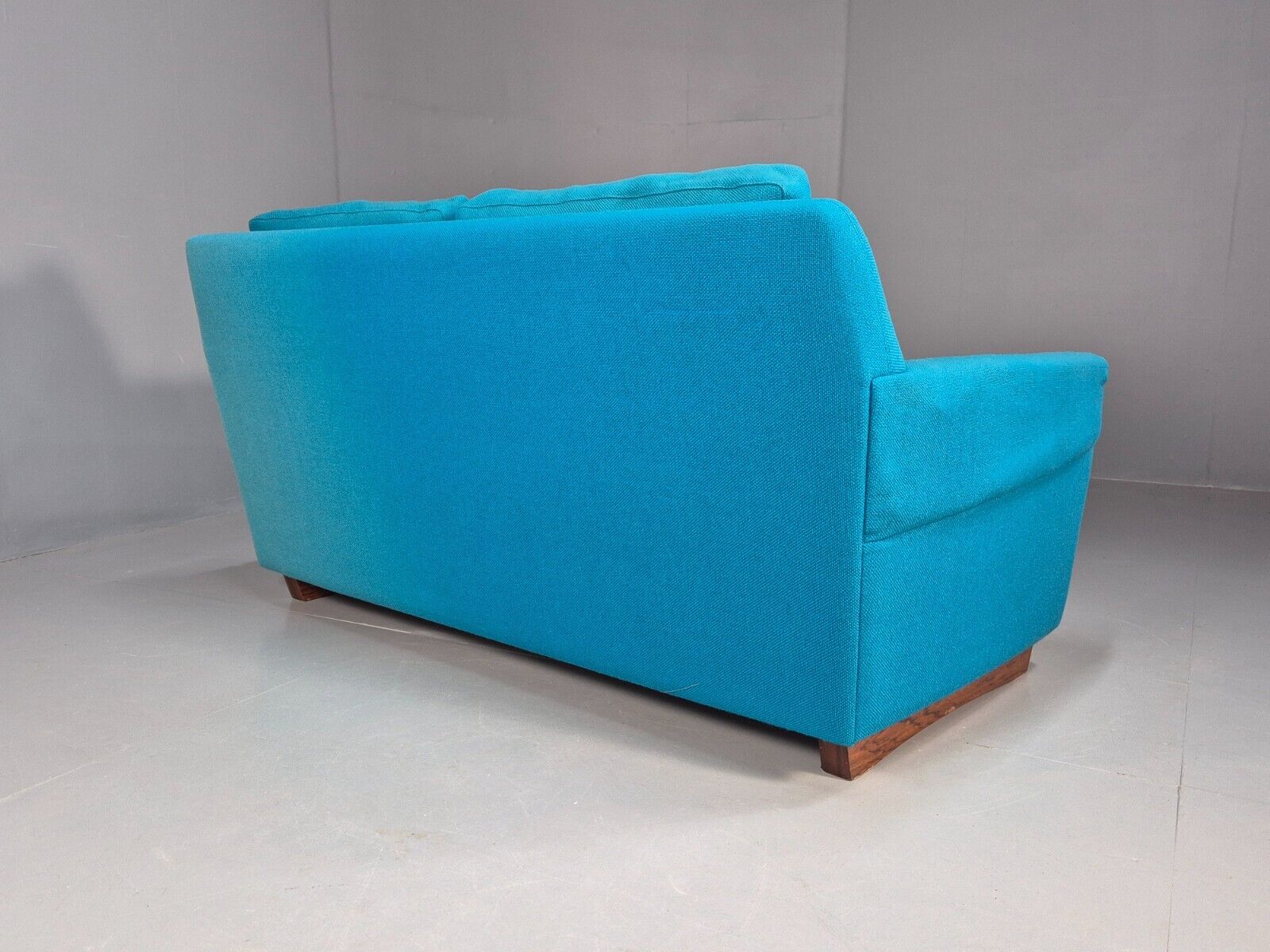 Vintage Danish 2 Seat Sofa Blue Wool Sled Base 1960s MCM Retro EB1372 M2SS - UKDK FURNITURE