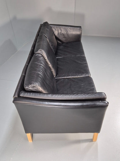 Vintage Danish 3 Seat Sofa Black Leather and Vinyl Straight Back EB8616 M3SS - UKDK FURNITURE