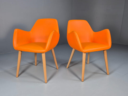 2 Vintage Orange Bucket Form Vinyl Armchairs Retro Modern EB9708 MNOR - UKDK FURNITURE