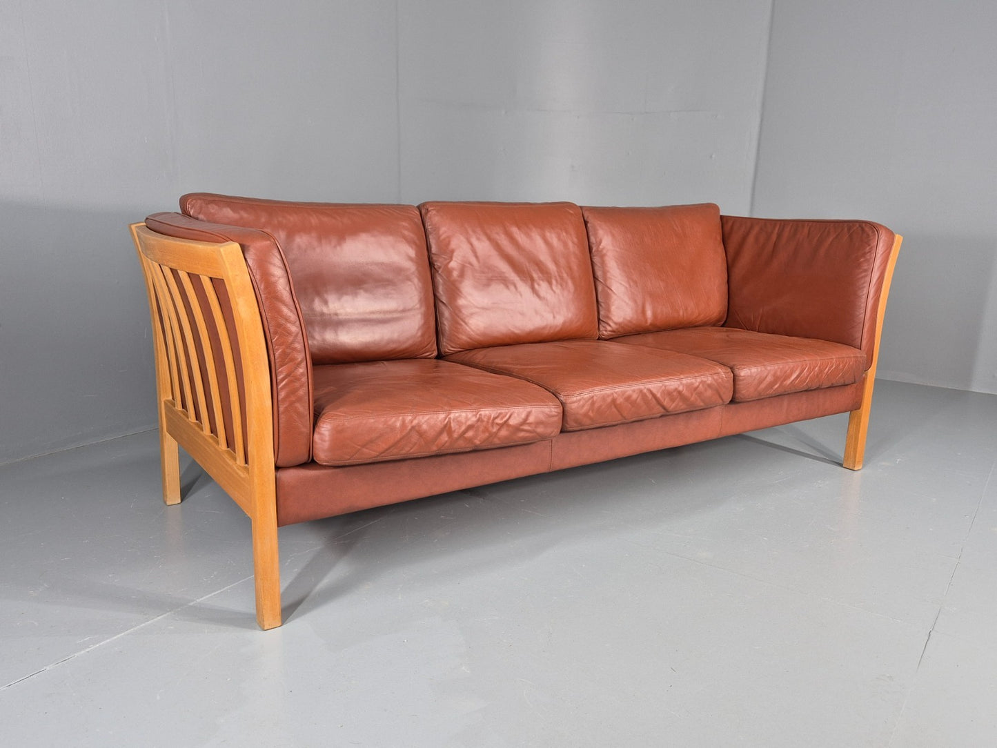 Vintage Stouby 3 Seat Sofa Reddy Brown Leather Mid Century Retro EB10528 M3SS0