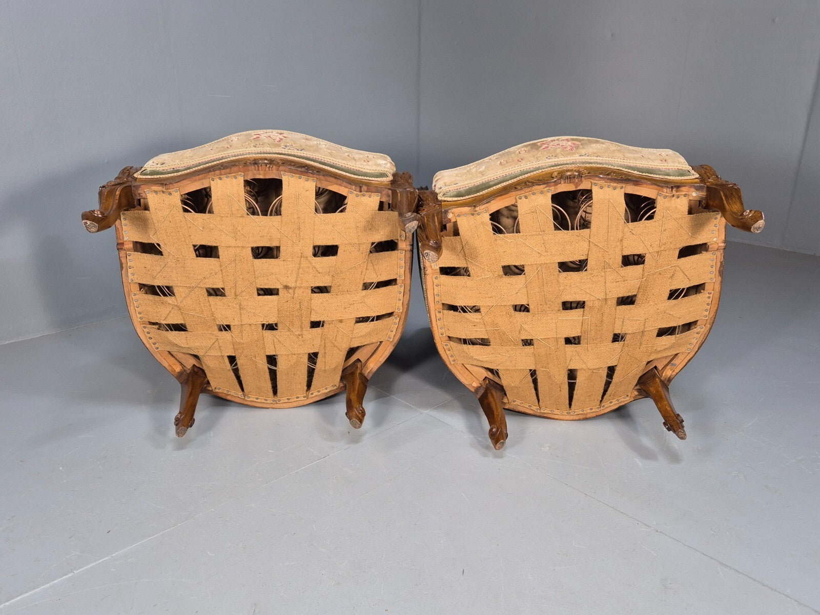 2 Vintage Rococo Armchairs 1920s Danish Green and Floral Antique EB9555 VCLO - UKDK FURNITURE