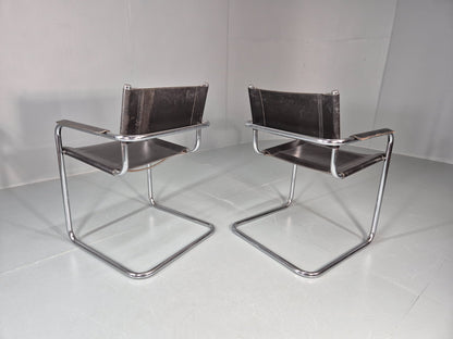 2 Leather and Chrome Elbow Chair Bauhaus Style Vintage 1980s Retro EB11214 MNOR6