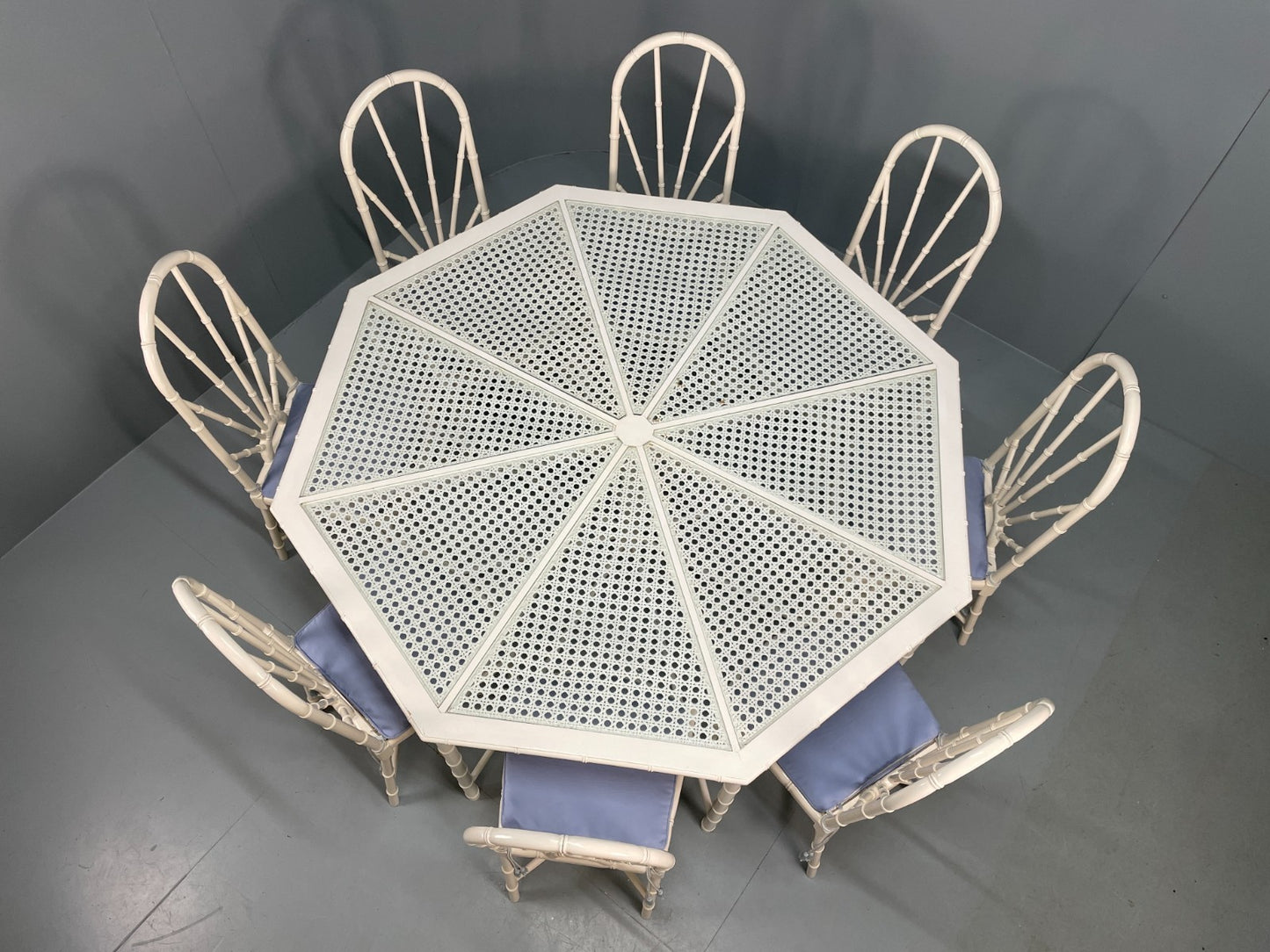 White Bamboo Dining Table & 8 Chairs Harrods 1950s Plantation Style EB11554 MWOO5