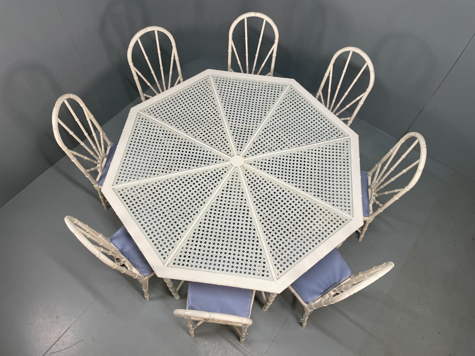 White Bamboo Dining Table & 8 Chairs Harrods 1950s Plantation Style EB11554 MWOO5