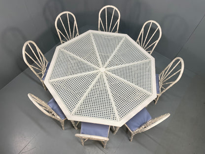 White Bamboo Dining Table & 8 Chairs Harrods 1950s Plantation Style EB11554 MWOO5