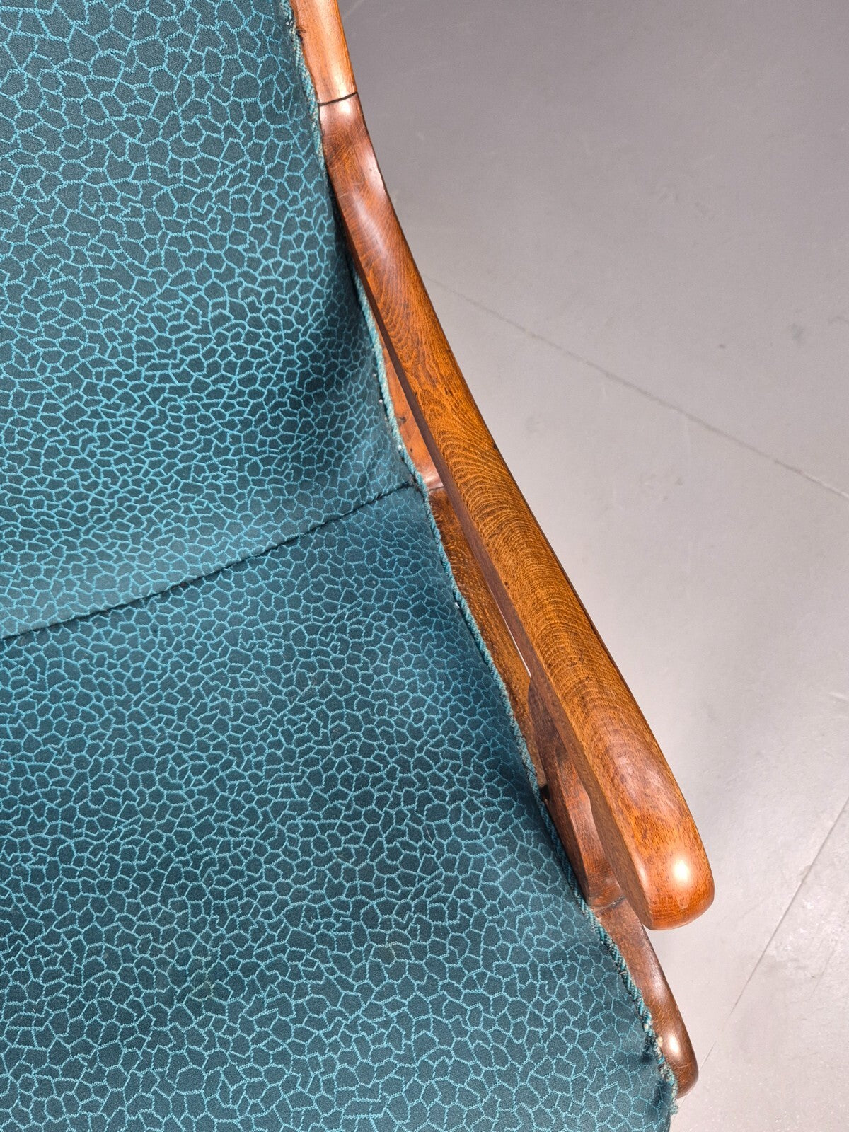 Antique Danish Oak Armchair Blue Pattern Fabric Vintage Design EB9625 VCLO - UKDK FURNITURE