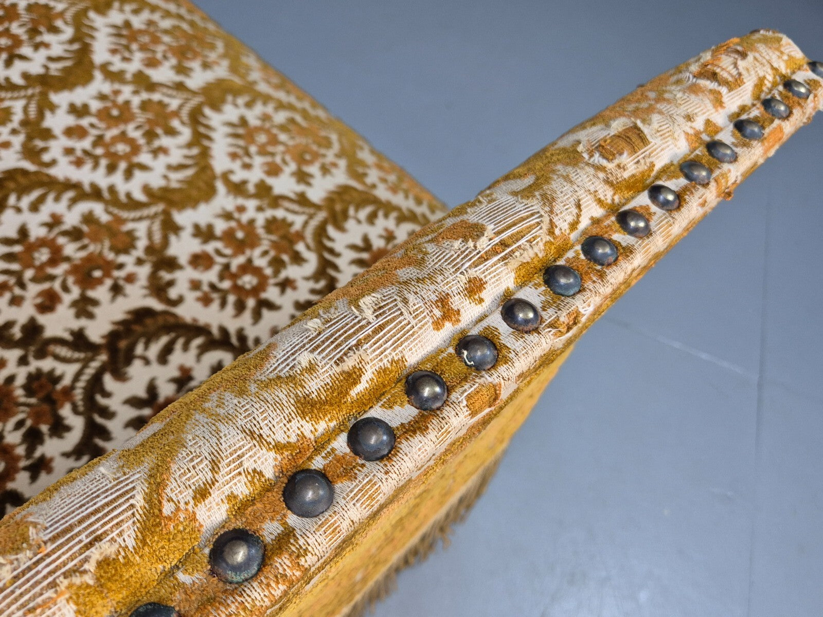 Vintage Danish 2 Seat Sofa Compact and Boxy Gold Moquette Tassels EB9588 V2SS - UKDK FURNITURE