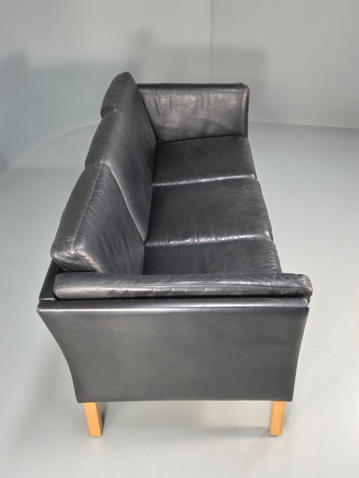 Vintage Danish 3 Seat Sofa Black Leather Mid Century Shape Retro MCMEB2838 M3SS - UKDK FURNITURE