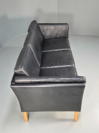 Vintage Danish 3 Seat Sofa Black Leather Mid Century Shape Retro MCMEB2838 M3SS - UKDK FURNITURE