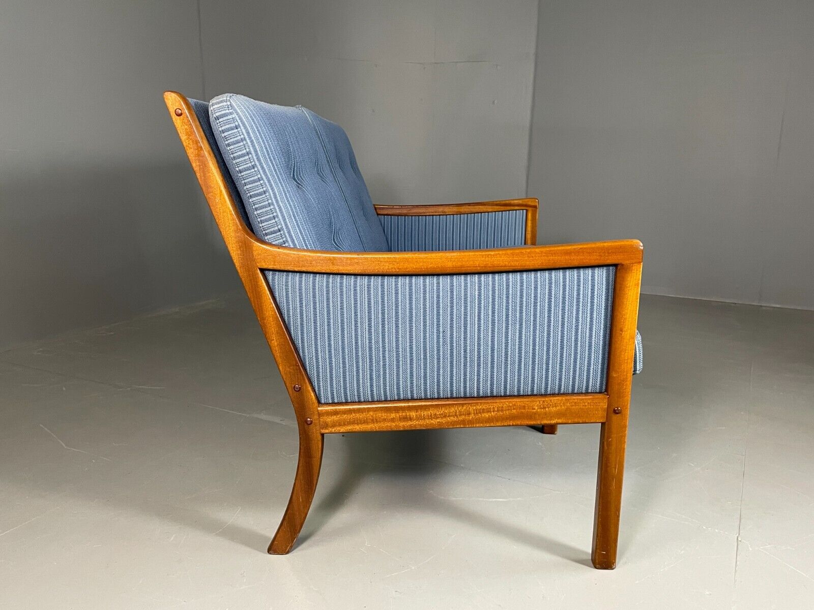 Vintage Danish 2 Seat Sofa Mahogany Frame Blue Cotton Wanscher MCM EB6970 M2SS - UKDK FURNITURE