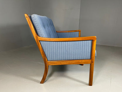 Vintage Danish 2 Seat Sofa Mahogany Frame Blue Cotton Wanscher MCM EB6970 M2SS - UKDK FURNITURE