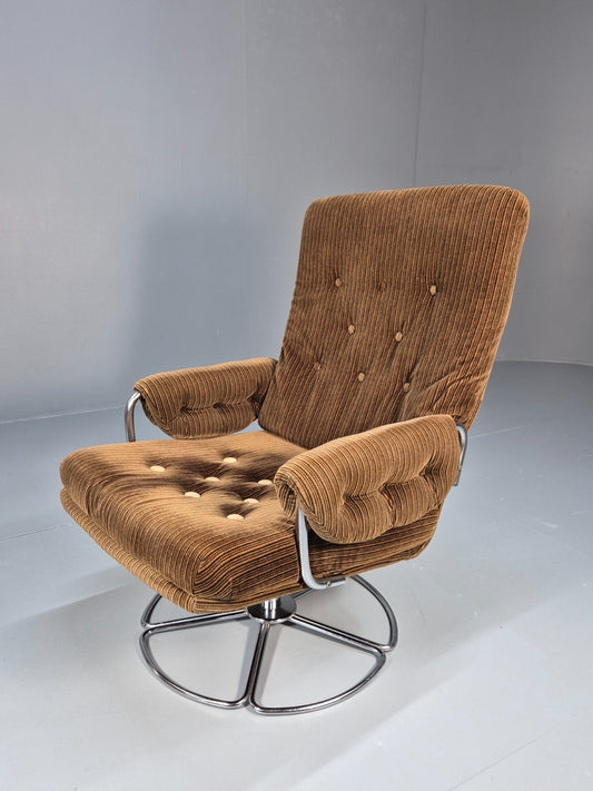 Vintage Corduroy Chrome 1980s Lounge Chair Conran Mathsson Retro EB9713 MNOR - UKDK FURNITURE