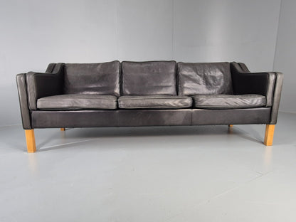 Vintage 3 Seat Sofa Black Leather Danish 1980s Retro Mid Century EB10479 M3SS5