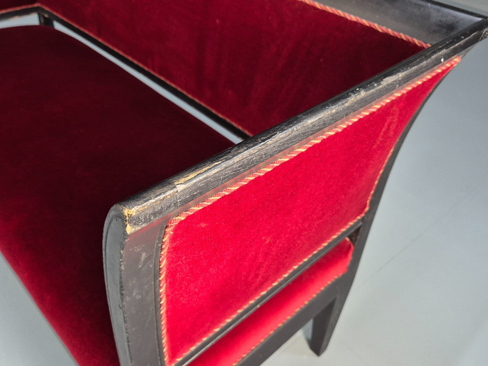 Vintage Danish Empire Style Sofa Red Velour Black Frame 1940s EB9632 V2SS - UKDK FURNITURE