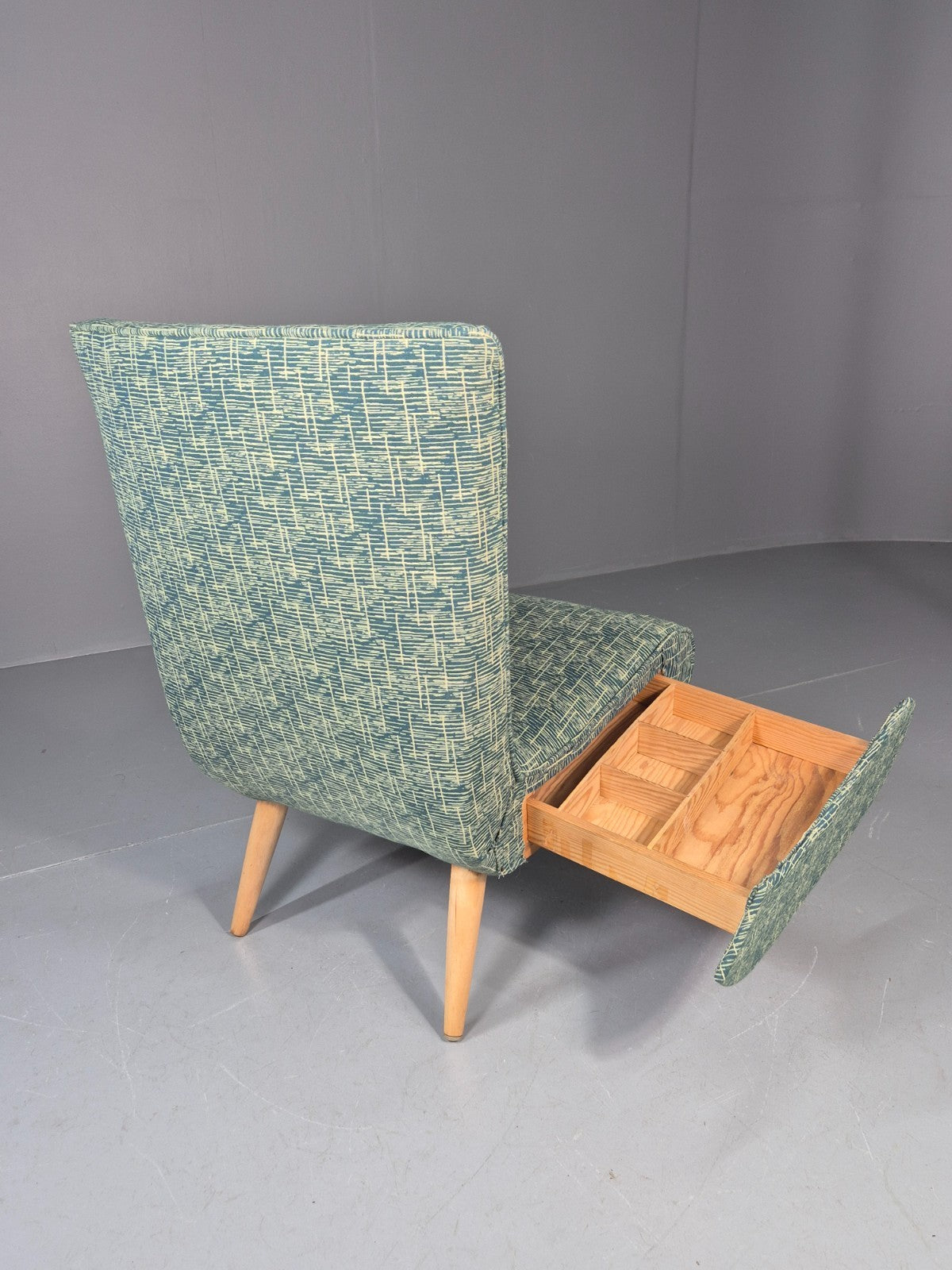 Vintage Swedish Retro Chair Newly Upholstered Hobby Chair Drawer EB11084 MNOR10
