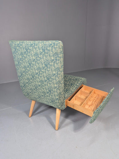 Vintage Swedish Retro Chair Newly Upholstered Hobby Chair Drawer EB11084 MNOR10