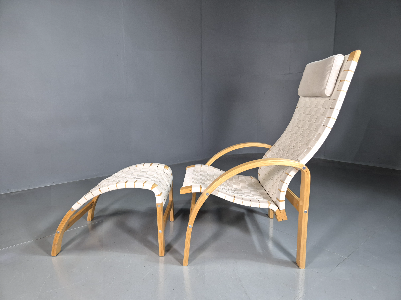 Vintage Danish Lounge Chair Footstool Canvas Bentwood Retro MCM EB7231 MBEN - UKDK FURNITURE