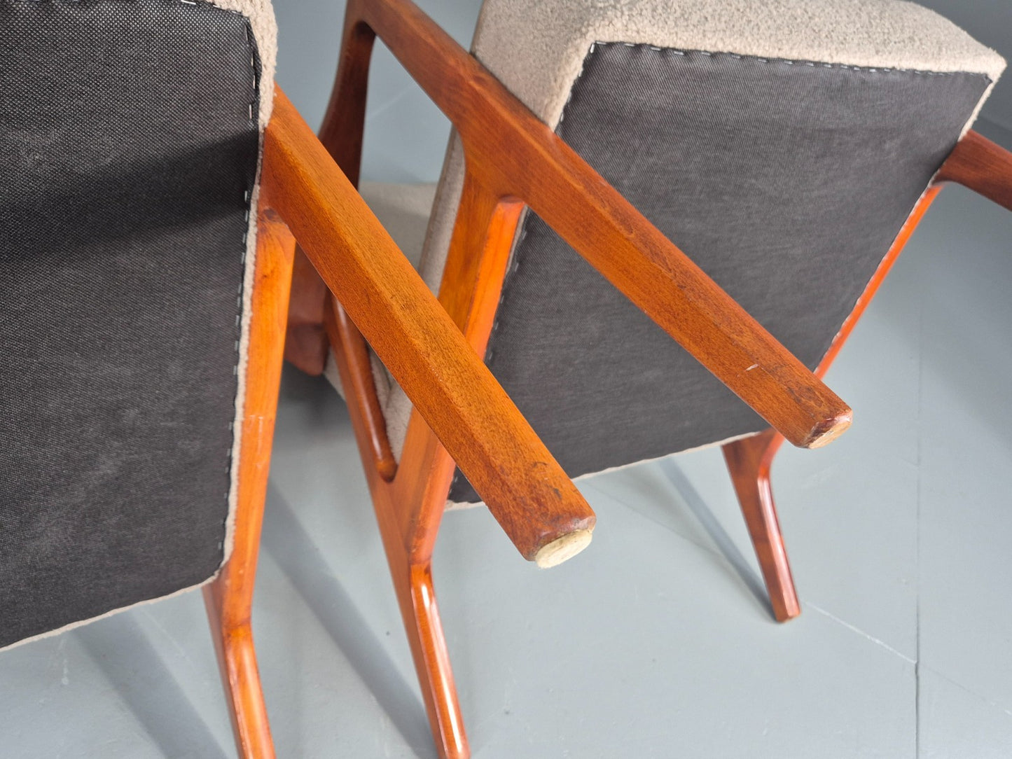 2 Vintage Mid Century Lounge Chairs Teak Frames New Upholstery  EB11086 MNOR13