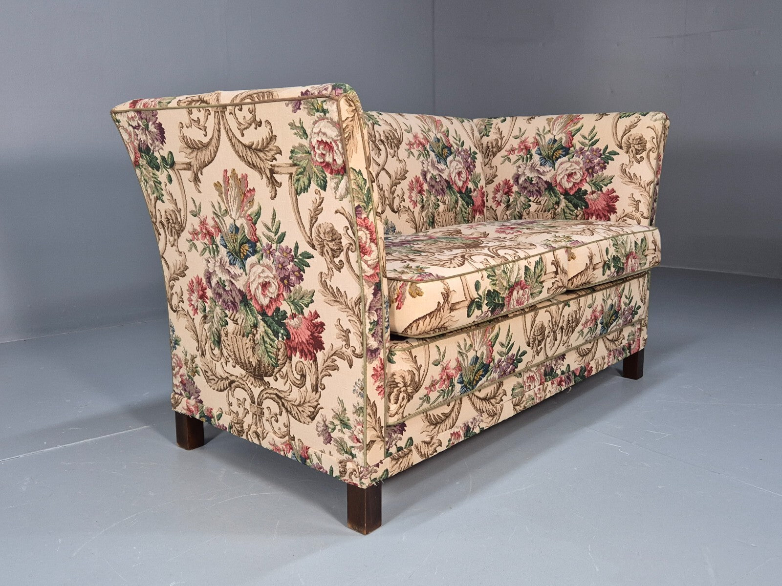 Vintage 1940s Danish 2 Seat Sofa Classical Floral Upholstery EB9659 V2SS - UKDK FURNITURE