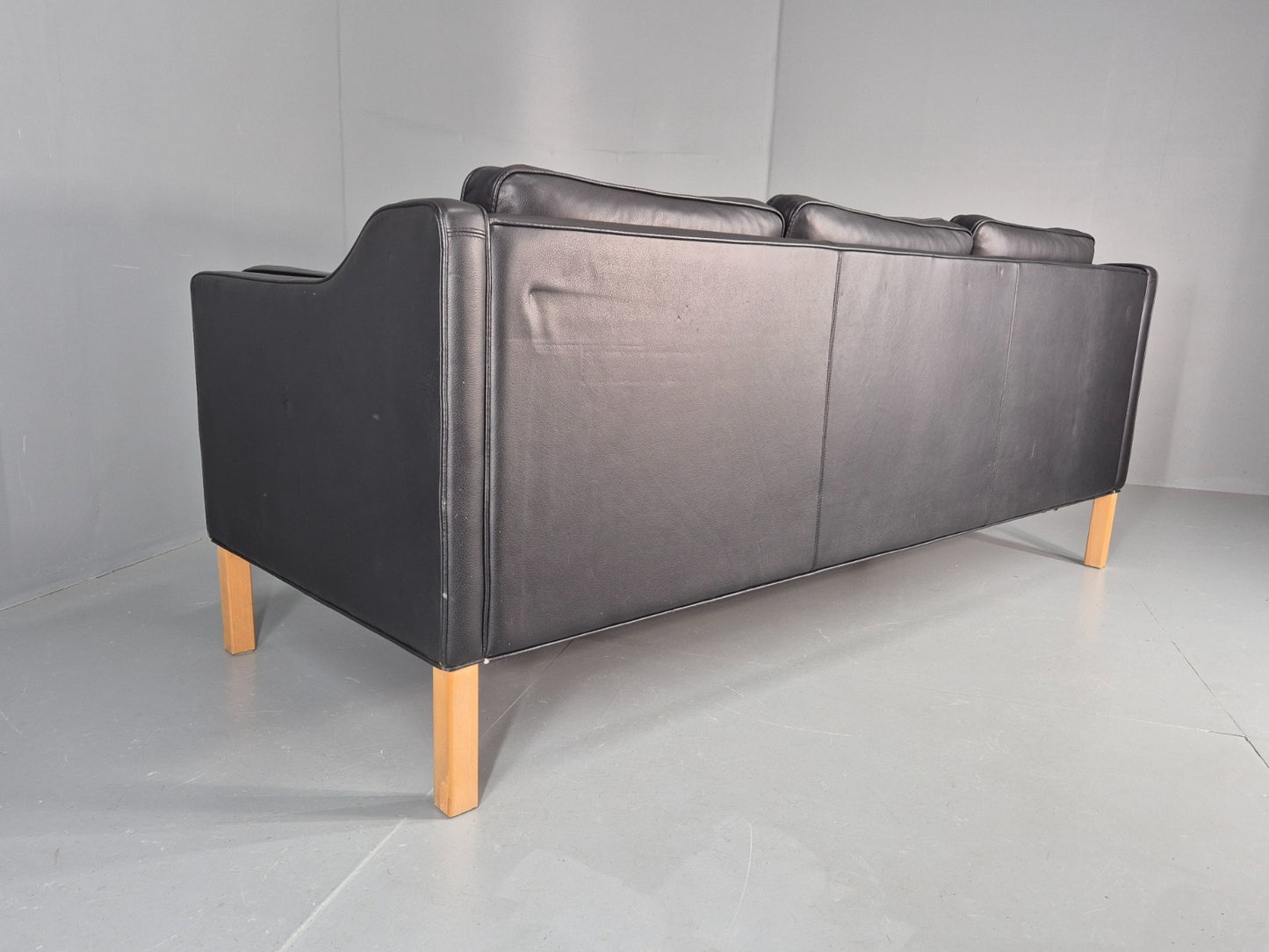 Vintage 3 Seater Sofa Danish Black Leather Mid Century Retro 1980s  EB10469 M3SS16