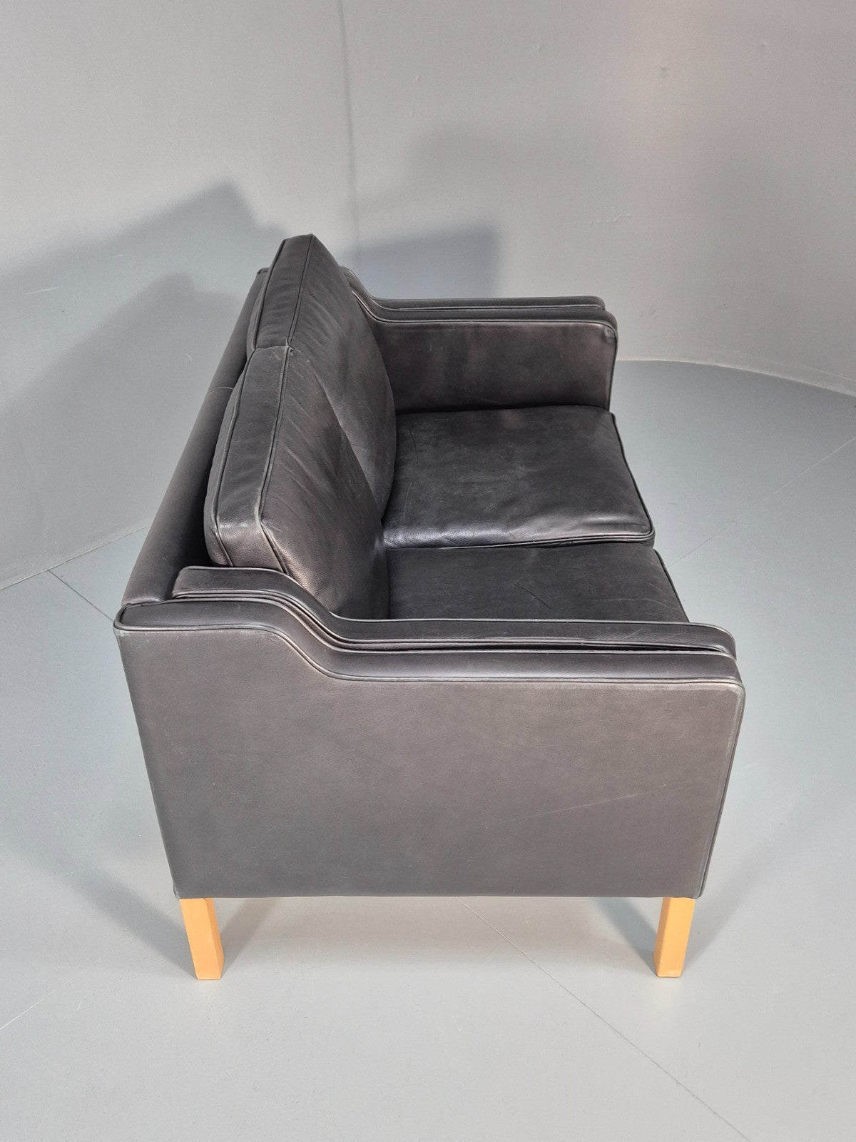 Mid Century Stouby Eva Two Seater Sofa Vintage Danish Black Leather EB10108 M2SS15