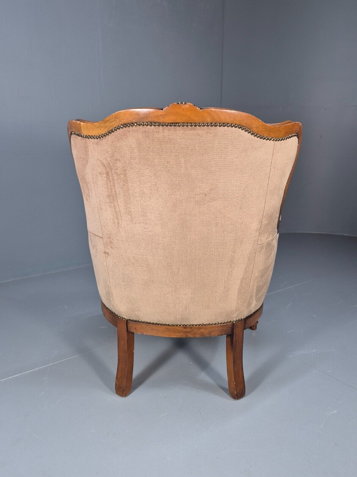 Vintage Danish Lounge Chair Beige Velour Beech Antique French Style EB8926 VCLO - UKDK FURNITURE