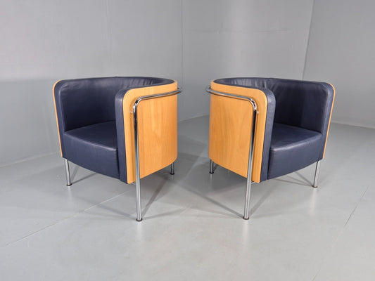 2 Vintage Lounge Chairs Thonet Blue Leather Chrome Zschocke Design EB11917 MNOR1