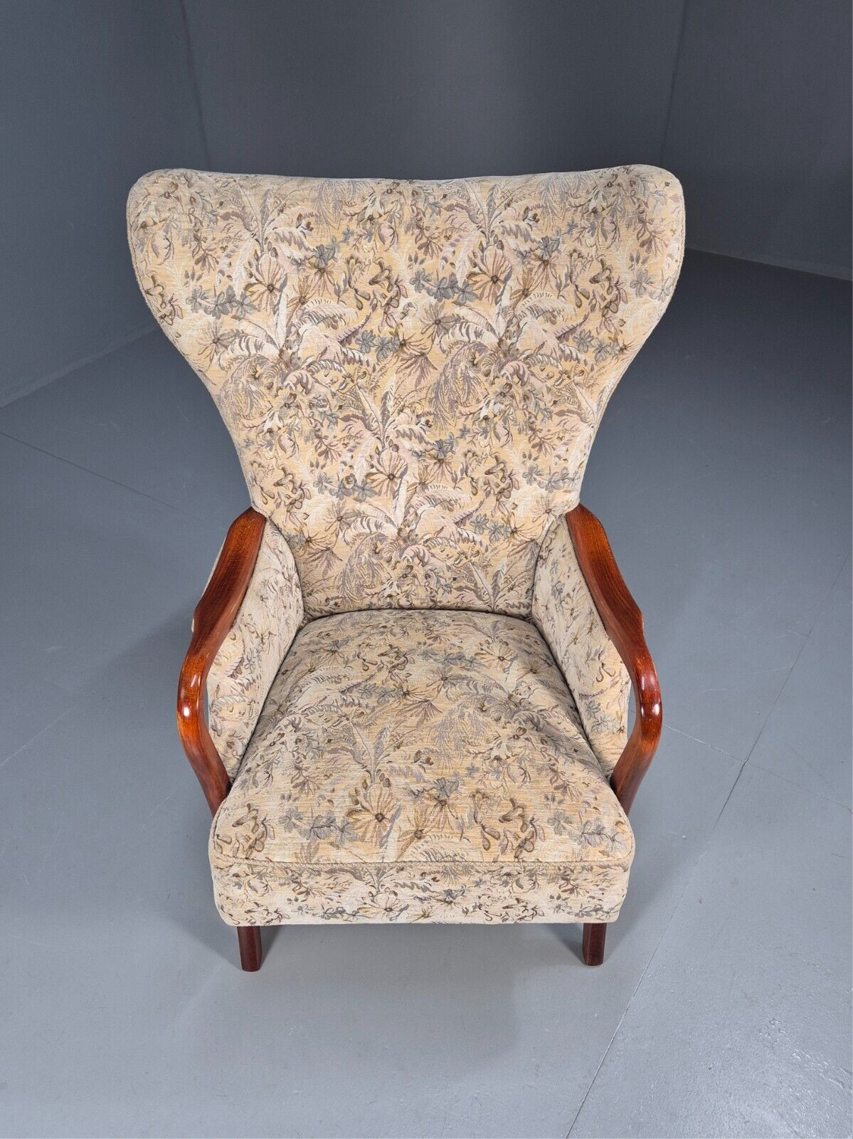 Vintage Danish Lounge Chair Floral Upholstery Beech Frame Retro MCM EB8935 MNOR - UKDK FURNITURE