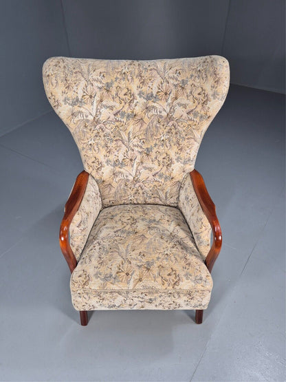 Vintage Danish Lounge Chair Floral Upholstery Beech Frame Retro MCM EB8935 MNOR - UKDK FURNITURE