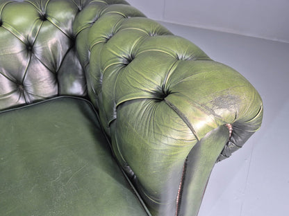 3 Seater Chesterfield Sofa Green Leather Studded Vintage EB11030 VCHE10