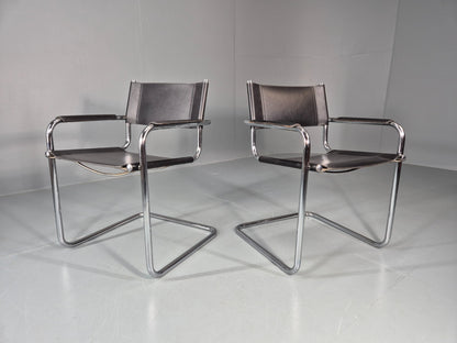 2 Leather and Chrome Elbow Chair Bauhaus Style Vintage 1980s Retro EB11214 MNOR0