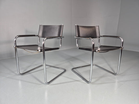 2 Leather and Chrome Elbow Chair Bauhaus Style Vintage 1980s Retro EB11214 MNOR0