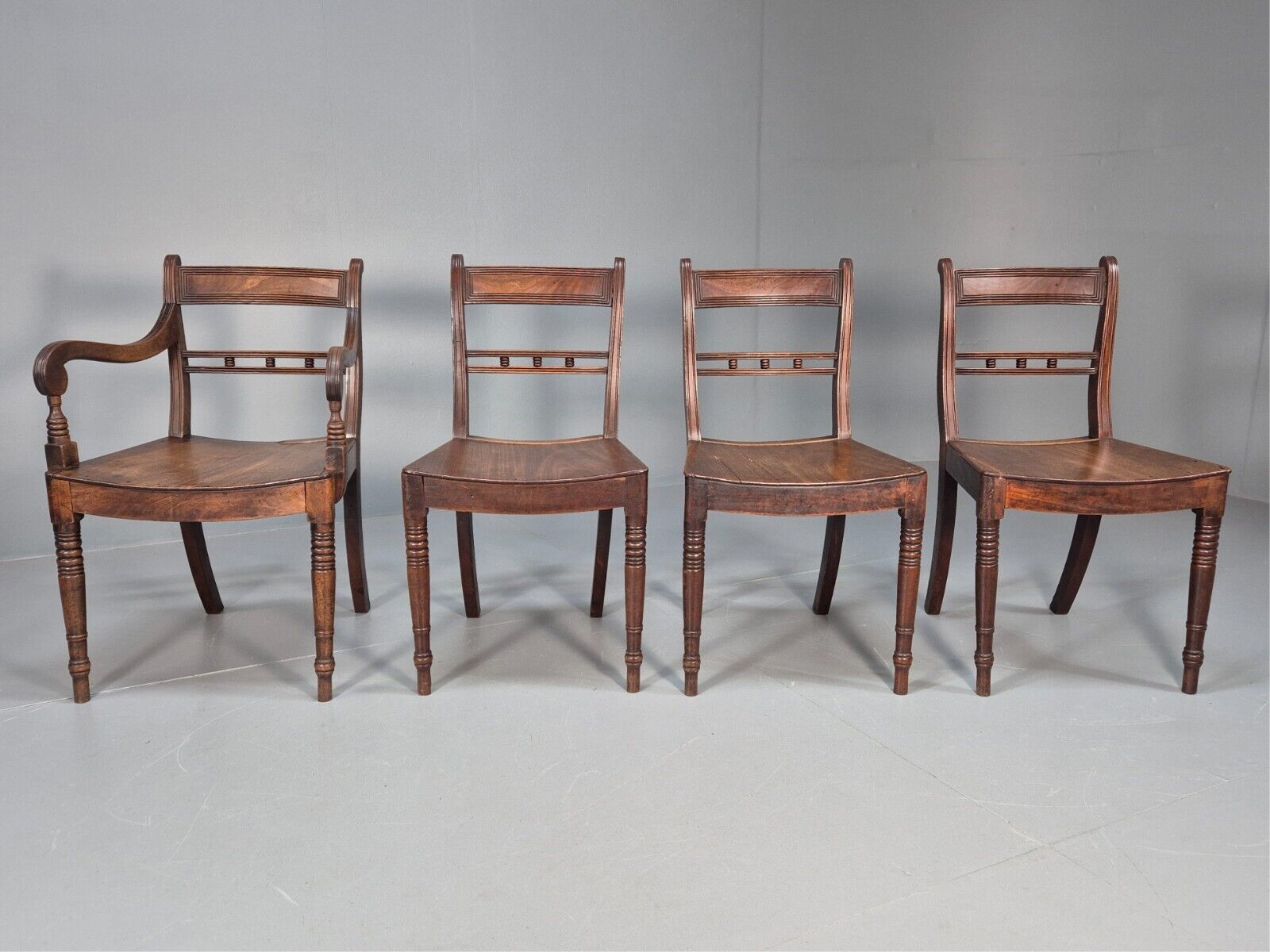 4 Antique Ball Back Walnut Dining Chairs Regency Style EB9146 VDIN - UKDK FURNITURE