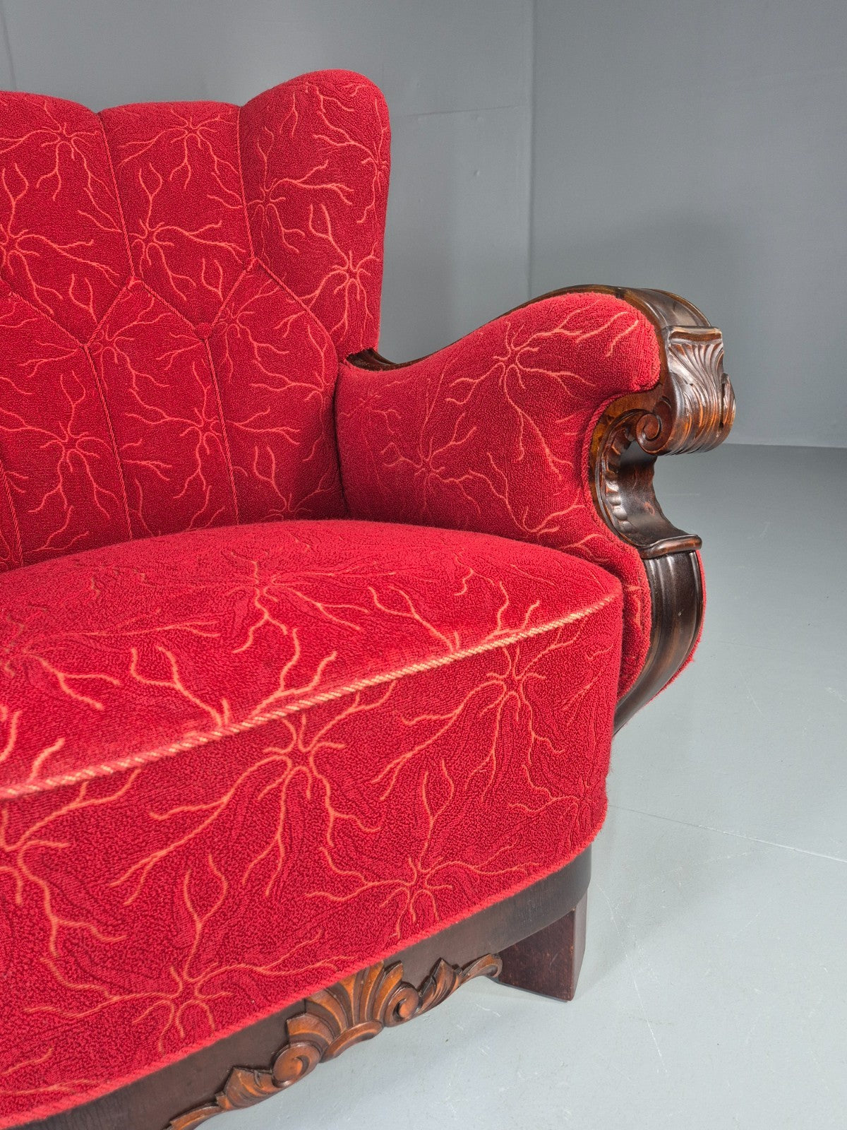 Vintage Art Deco Danish Lounge Chair Red Moquette 1930s EB11394 VCLO4