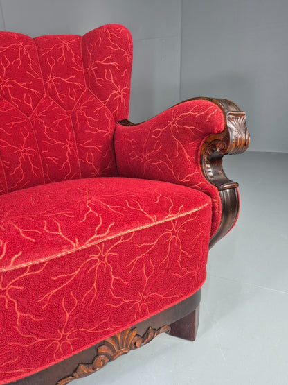 Vintage Art Deco Danish Lounge Chair Red Moquette 1930s EB11394 VCLO4