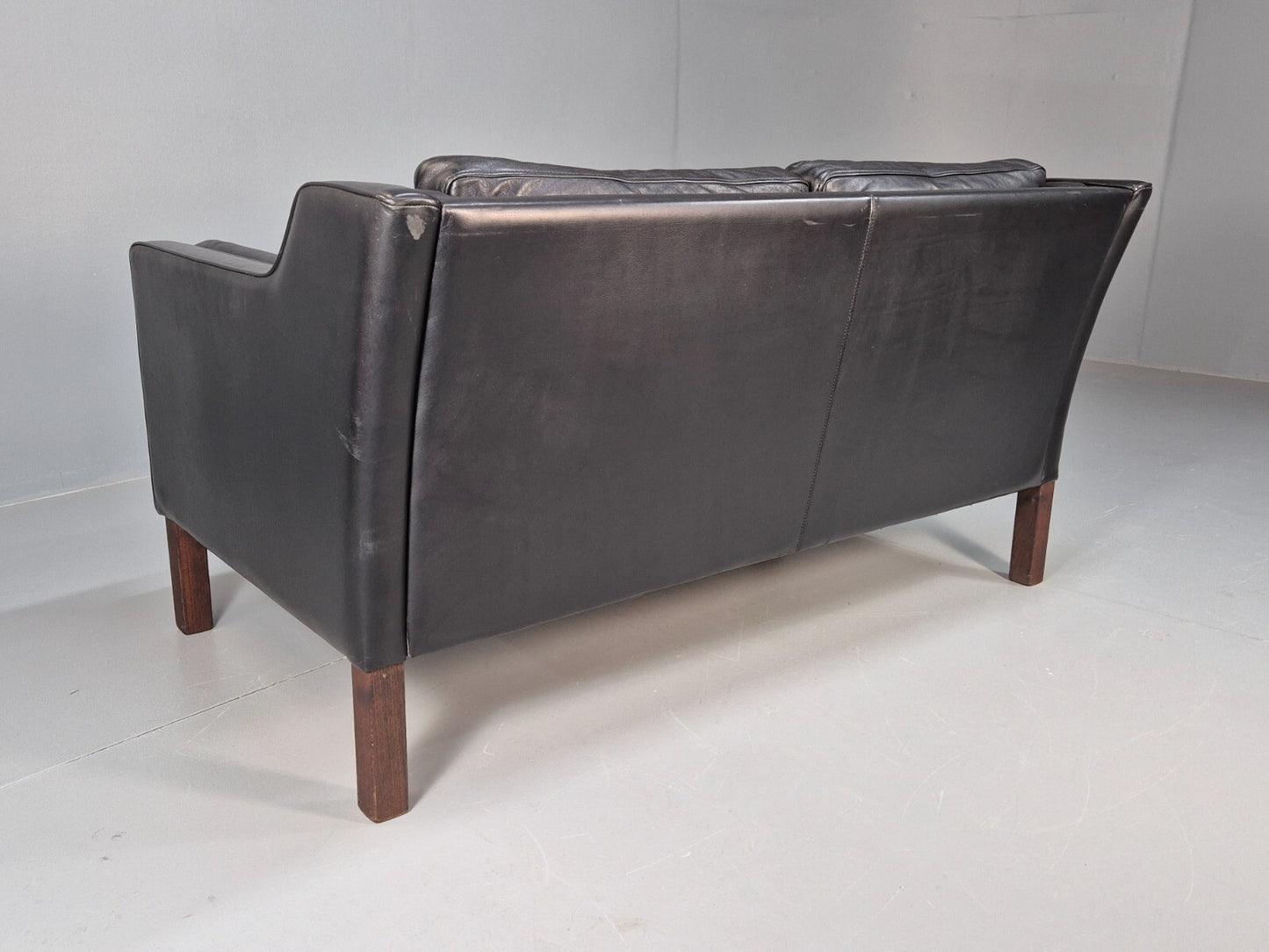 Vintage 2 Seater Black Leather Danish Sofa Borge Mogensen Style EB9078 M2SS - UKDK FURNITURE
