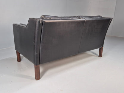 Vintage 2 Seater Black Leather Danish Sofa Borge Mogensen Style EB9078 M2SS - UKDK FURNITURE